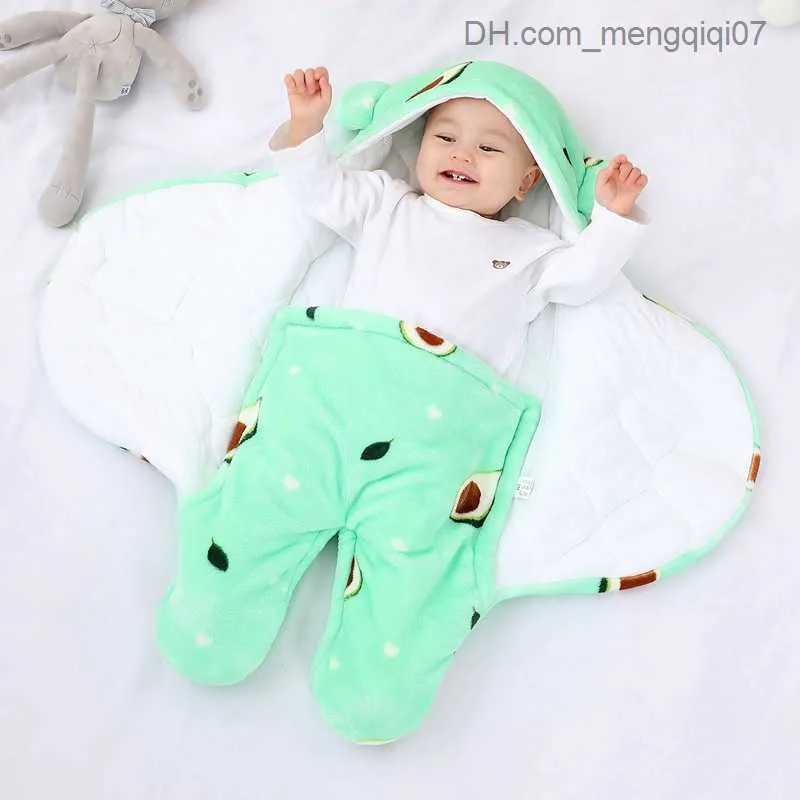 Pajamas Avocado baby sleeping bag super soft fluffy wool newborn receiving blanket baby boy girl clothing sleep packaging Swaddle 0-6M Z230811