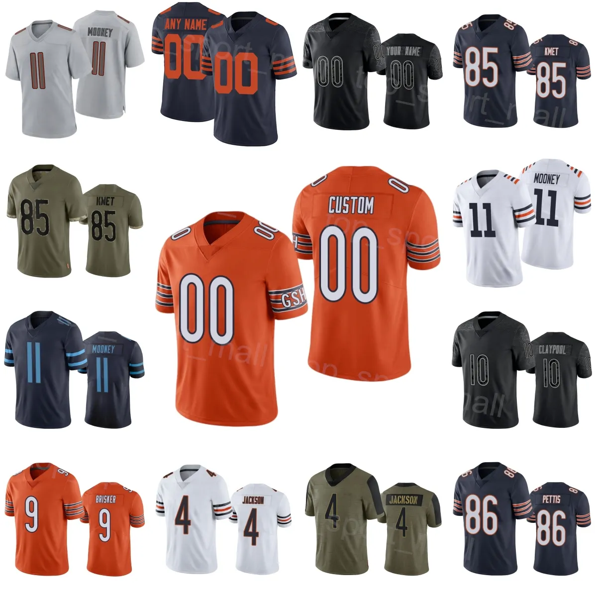 Wholesale Man Woman Youth Football 85 Cole Kmet Jersey 11 Darnell Mooney 86 Dante Pettis 10 Chase Claypool 9 Jaquan Brisker 4 Eddie Jackson Navy Blue Orange White Grey T