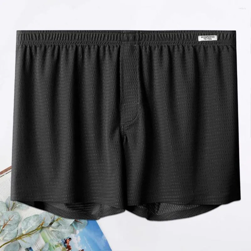 Underpants Men Summer Shorts Soft Ice Silk Sleep Elastyczna talia pusta plamowana plaża nad odzieżą domową o długości kolan