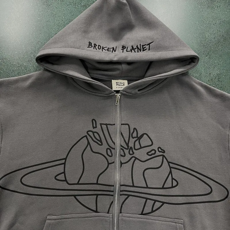 DHgate.com:Broken Planet: Embroidered Zip-Up Hoodies for Men