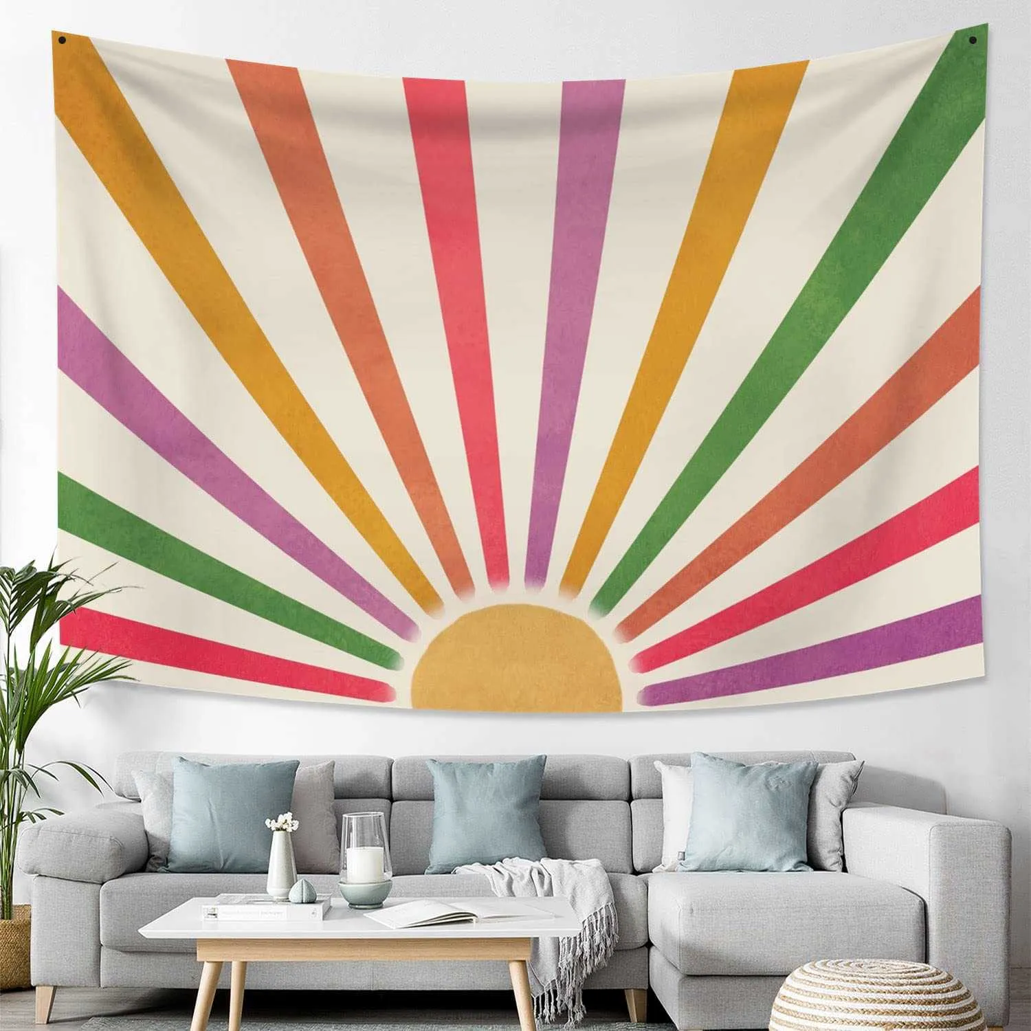 Tapeçarias vintage sol tapeçaria bohemia pendurado na parede arco-íris nascer do sol pôr do sol arte abstrata hippie decoração para dormitório sala de estar quarto berçário