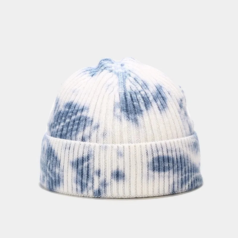 Fashion tie-dyed bleach knitted hats men women winter warm slouch Beanies Trendy Warm Chunky Soft Stretch Cable Acrylic cap Knit Beanie Stingy Brim Hat 