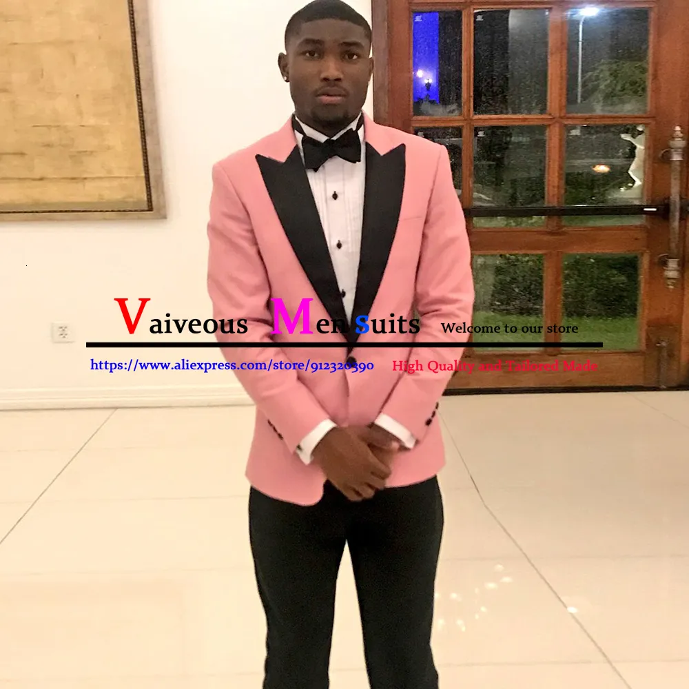 Erkekler Suits Blazers En son pembe ceket siyah pantolon takım elbise balo smokin ince fit 2 parçalı damat düğün takım elbise erkekler için damatçılar blazer terno masuclin 230809