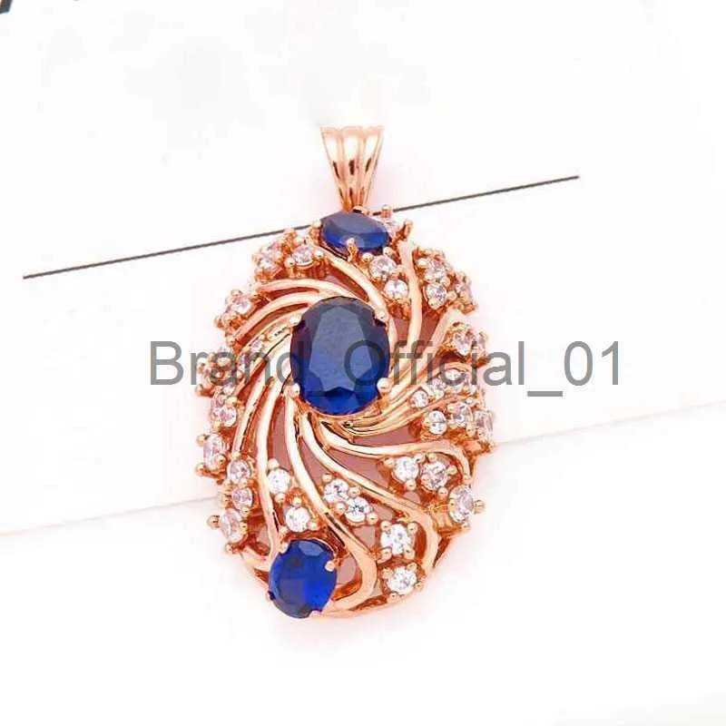 Court Style Plated 14K Rose Gold New In Luxury Blue Gem Necklace