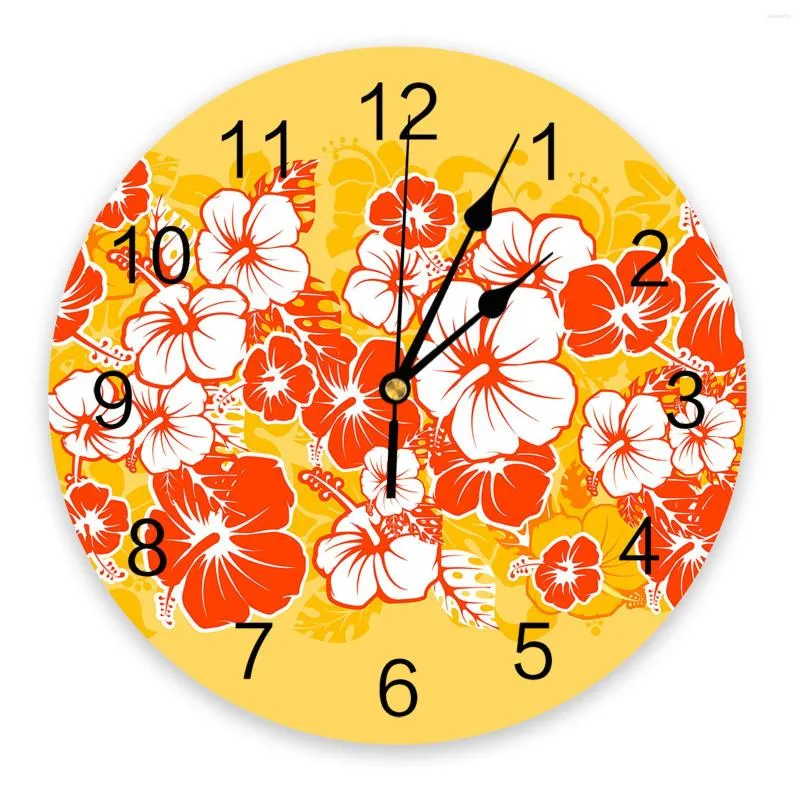 Horloges murales hawaïenne fleur tropicale été chambre horloge grande cuisine moderne salle à manger ronde salon montre décor à la maison