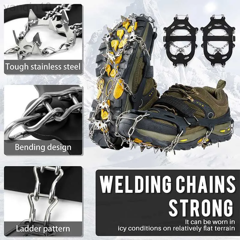 Rock Protection Ice Cleats Crampons 19 Spikes rostfritt stål Anti-halktraktioner för snöskor och stövlar Säkerhetstraktion Microspikes per HKD230810