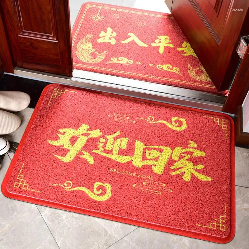 Halılar Çin tarzı kırmızı kapı paspas şanslı ipek halka ayak evi plastik oda dekorasyon genç