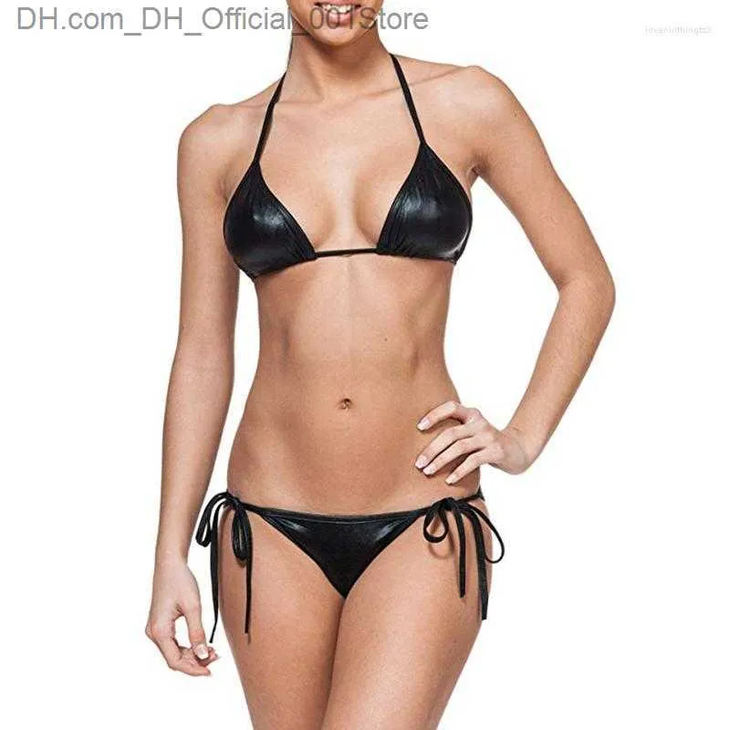 Exotic Wet Look Vinyl Bra And Panty Set Back Black Lace Up Nightwear For  Women Z230814 From Dh_official_001store, $6.5