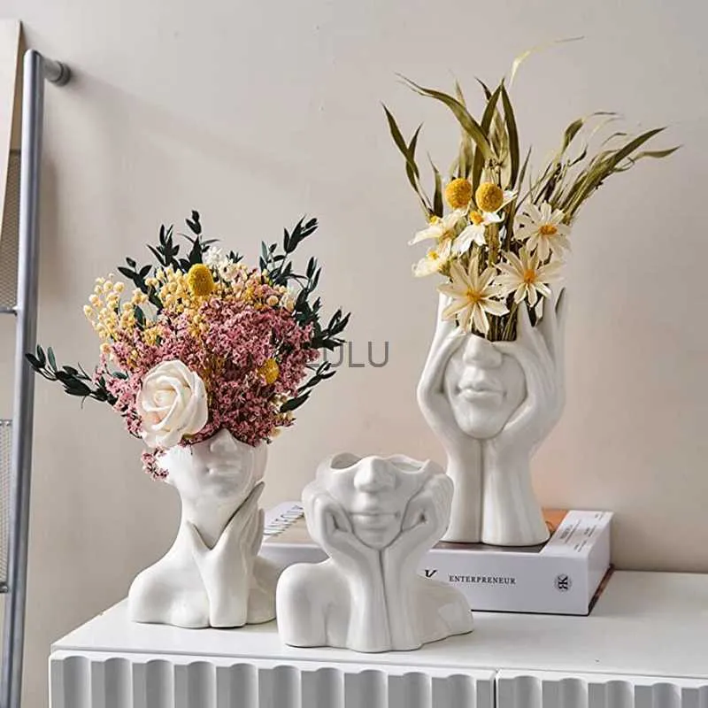 Ceramika Dekoracja wazonu dekoracje pokoju domowego wazonu wazon dekoracje domowe rośliny wazon dekoracja rzeźba nowoczesny centralny element stołu HKD230810