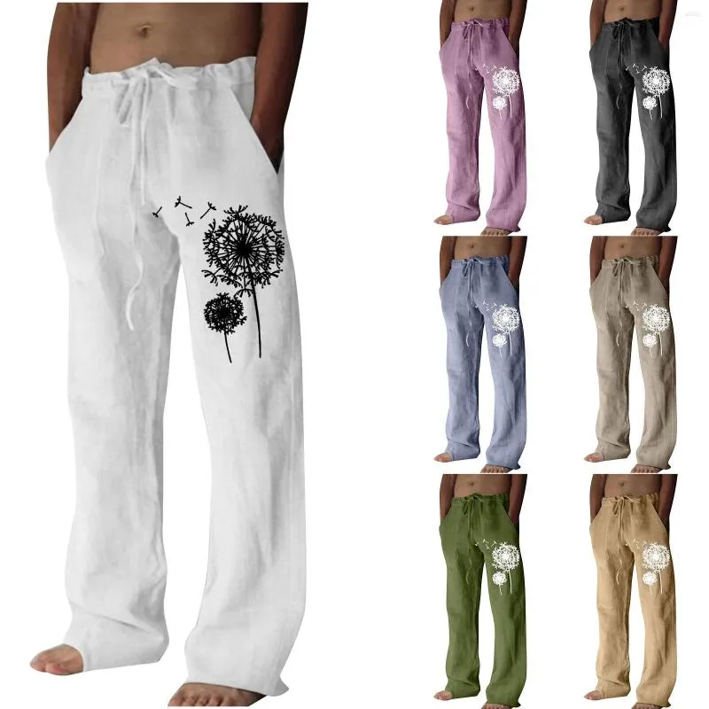 Pantalons pour hommes Mens Straight Fashion Casual Printing Pocket Lace Up Large