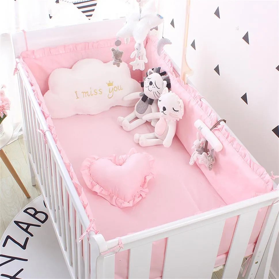 Prinzessinnen-Rosa, 100 % Baumwolle, Baby-Bettwäsche-Set für Neugeborene, Babybett-Bettwäsche-Set für Mädchen und Jungen, waschbare Bettwäsche für Kinderbett, 4 Nestchen, 1 Blatt 2246h