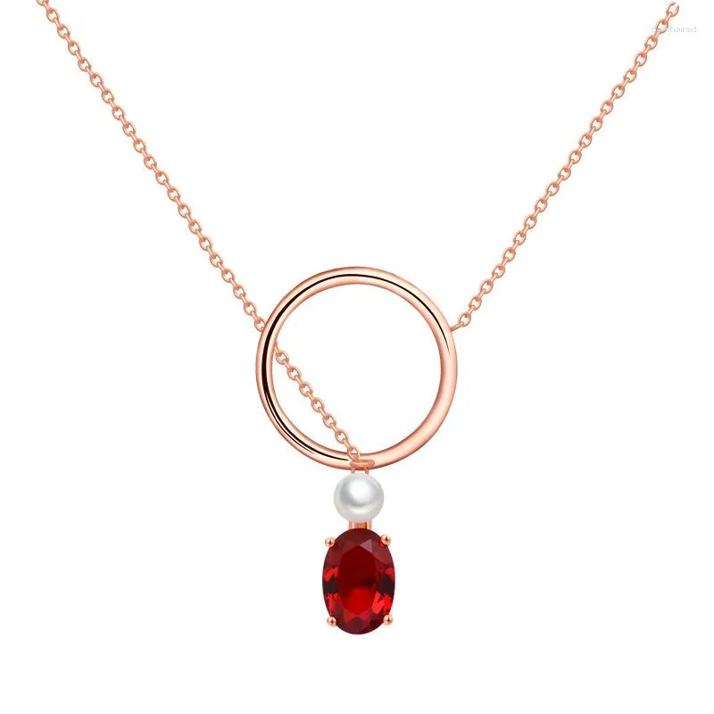 Chaînes Han Hao S925 Sterling Silver Design haut de gamme Sens All-match Trendy Rose Gold Gemstone Collier pour femmes d'Europe et d'Amérique