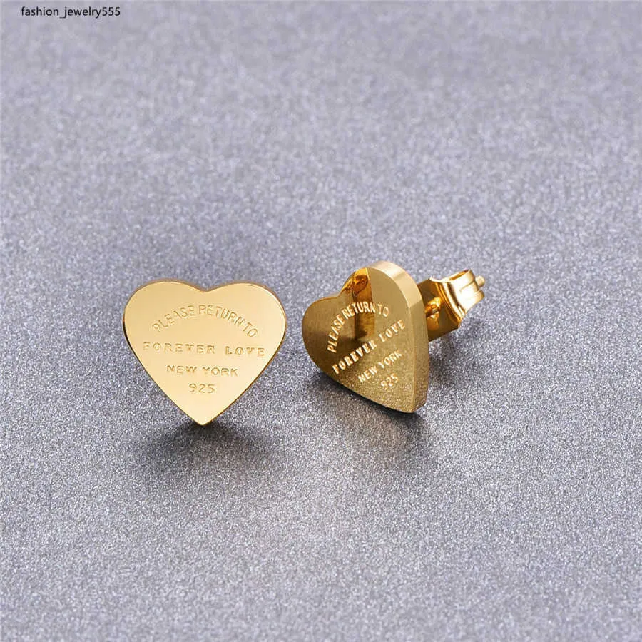 Stud T Heart shaped Earrings Female Designer Stud Cute Size Luxury Letter Earrings Couple Stainless Steel Perforated Jewelry Gift Women's Accessories Free Shipping