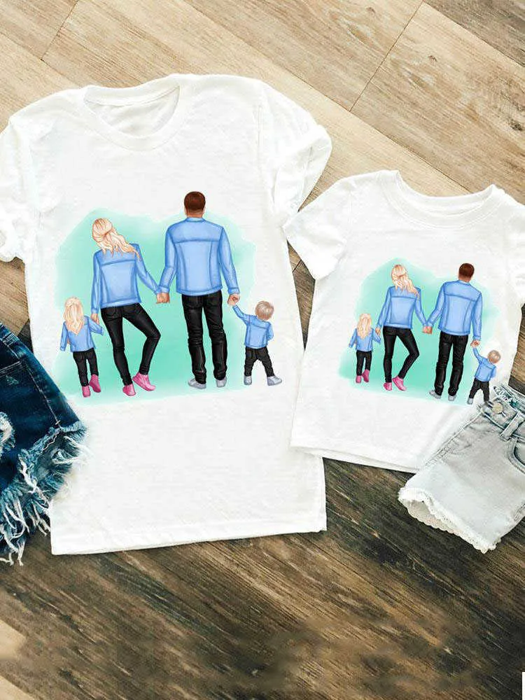 Tenues assorties pour la famille, aquarelle, amour, nouvelles tenues assorties pour la famille, T-shirt pour femmes, filles, garçons, enfants, été, maman, maman, vêtements