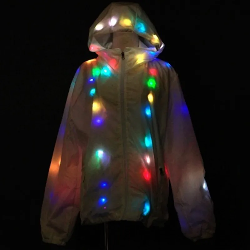 Women's Jackets 1pcs Waterproof LED Jacket Clothes Cool Dance Dress Coat Colorful Flashing Lights Halloween Christmas Party Costumes 230809