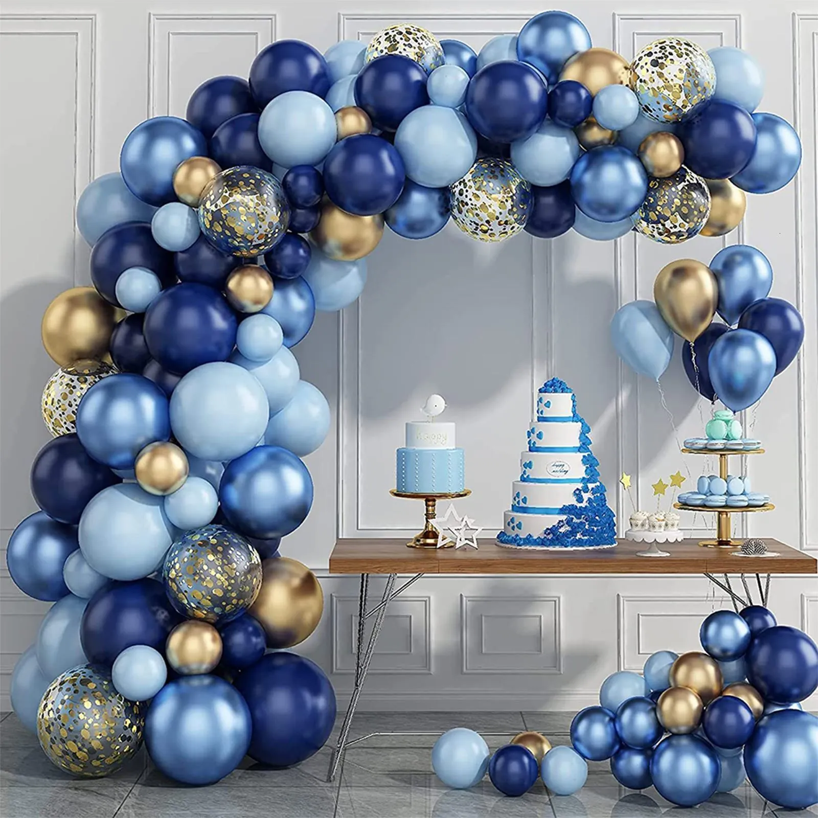 Andra evenemangsfestleveranser blå metallballonger Garland kit guld konfetti pojke vuxen ballong båge födelsedag baby shower bröllop fest dekorationer 230809