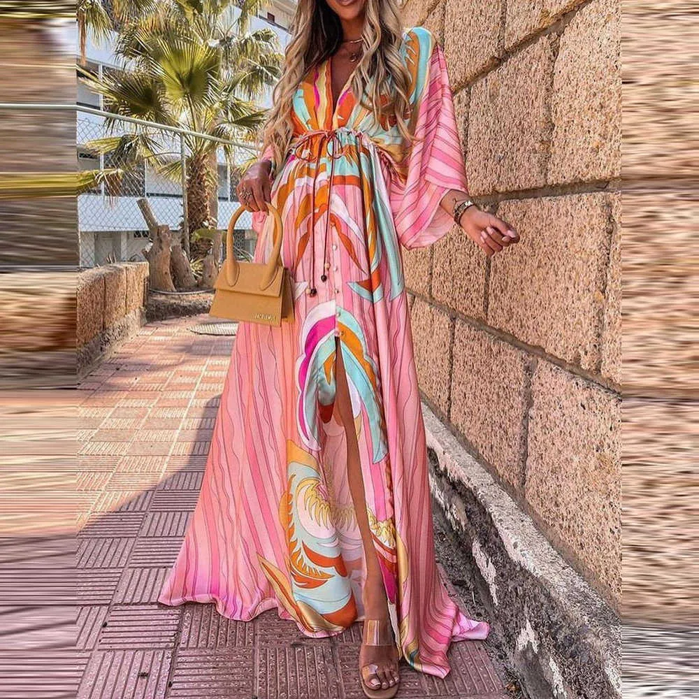 DHgate.com:Chic Chiffon Maxi Dress: Red Floral Print High