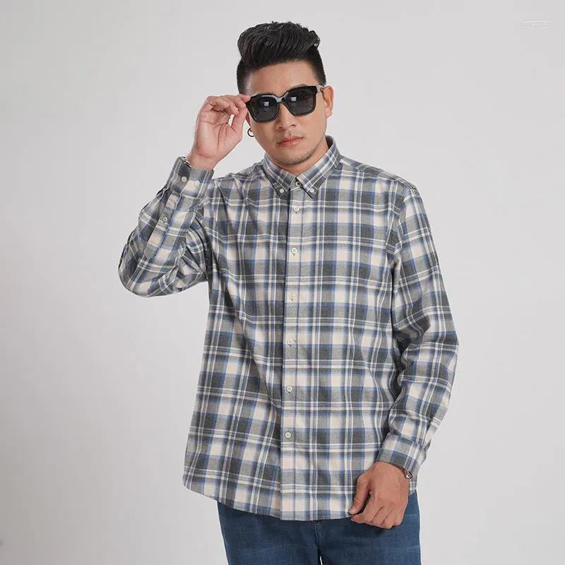 Camisas de vestir para hombre Primavera Otoño Camisa a cuadros de talla grande Moda clásica Franela cepillada informal de alta calidad