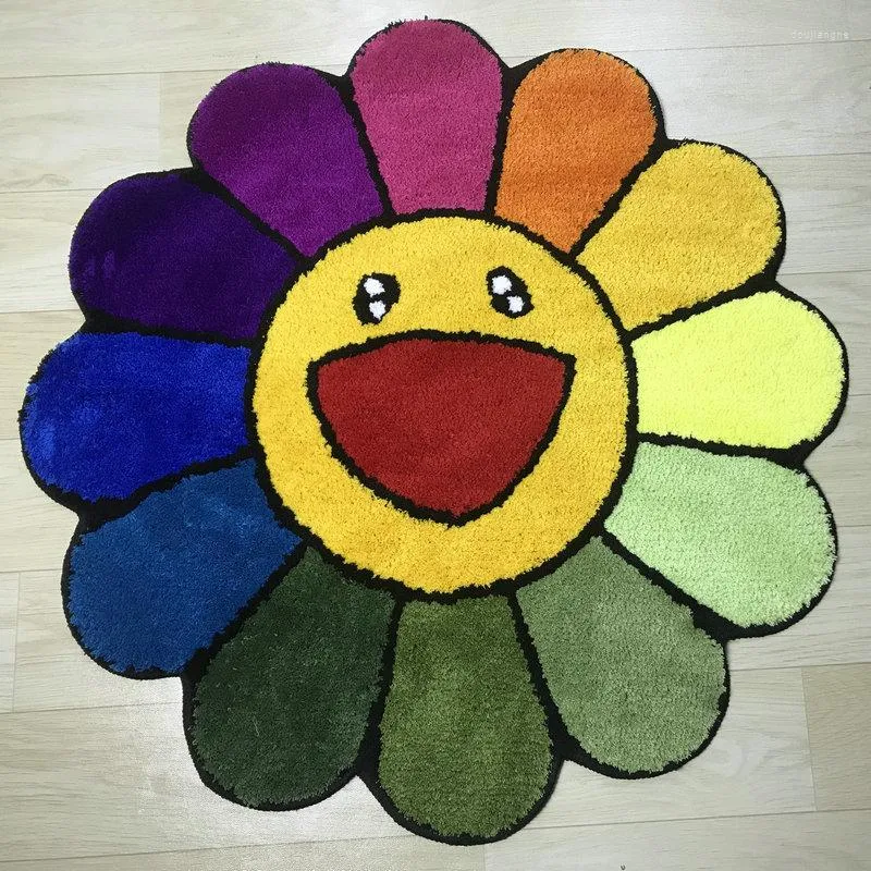 Mattor Multicolor Flower Tufting Rug Ins Cartoon Home Decor Mattan Mjuk plysch Anti-halk vardagsrum sovrum golvmatta flickor gåvor