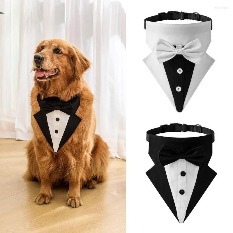 Dog Apparel Lovely Adjustable Tuxedo Bow Ties Pet Accessories Necktie Formal Tie Saliva Towel Collar