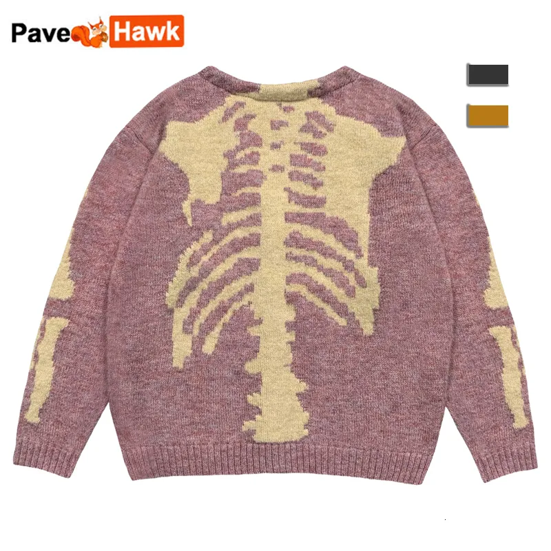 Men s Sweaters Pink Knitted Cardigan Men Women Vintage Skeleton Pattern Hip Hop V Neck Unisex Autumn Japanese Button Jackets 230809