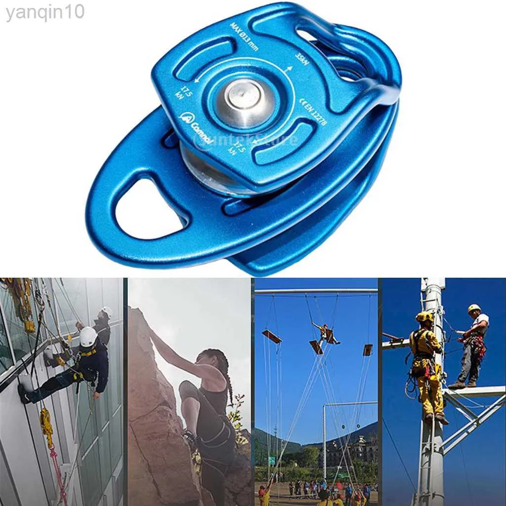 Protezione da roccia 35kn Double Pulley Twin Sheave Rope Pulley per la corda dell'albero di arrampicata Scalata che tira trascinando il sollevamento di HKD230810