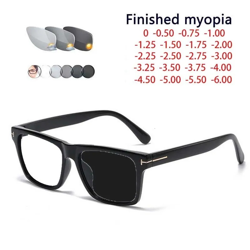 Rectangle Black Sunglasses for Men Women Myopia Prescription Glasses with Polarized Lenses Acetate Frame Clear Lens 1.00 Strength