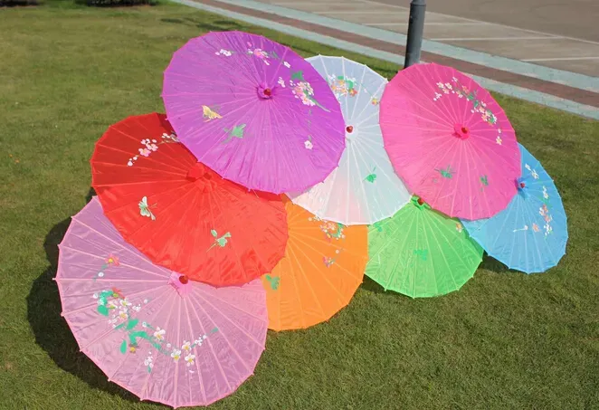 손으로 그린 ​​꽃 디자인 웨딩 신부 우산 실크 파라솔 단순한 모듬 색상