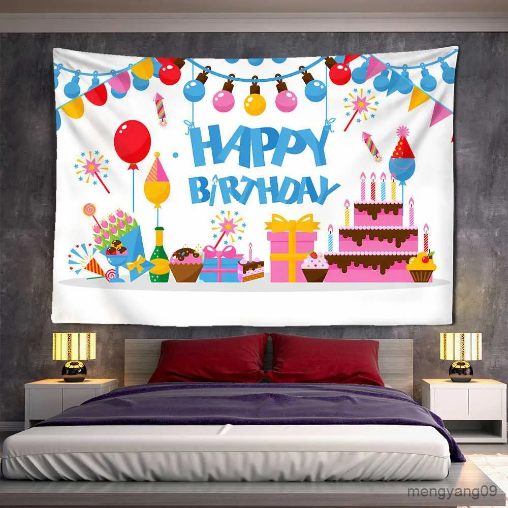 Гетки с днем ​​рождения гобелен милый мультфильм робот гобелена детская комната декор настенный покрытие вечеринка гостиная фона стена ткань R230810
