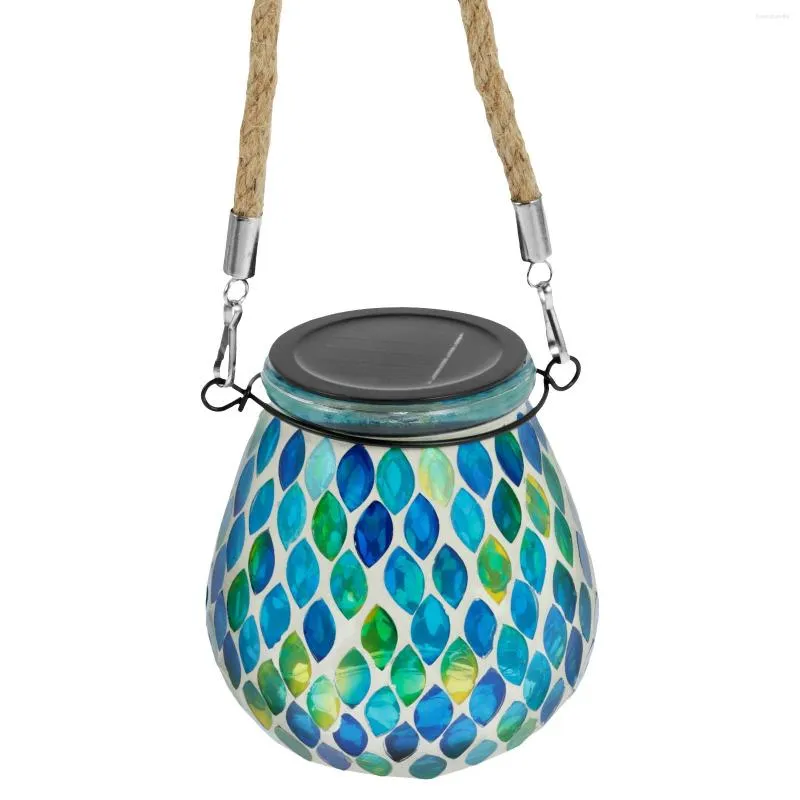 Mosaik Solar Lantern Glass Mason Jar Lamp utomhus hängande lampor LED -bordslampor Lawn Garden Decor