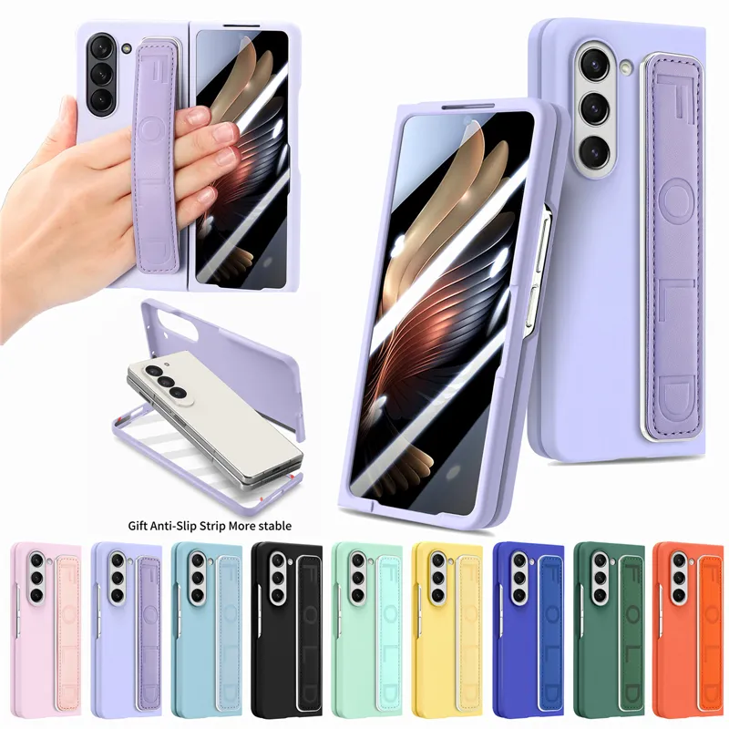 Samsung Galaxy z For For For For Samsung for for for for for slipk silky hard pc phone case with Steelフィルム用Fold5リストンドデザイン折りたたみ式シェル