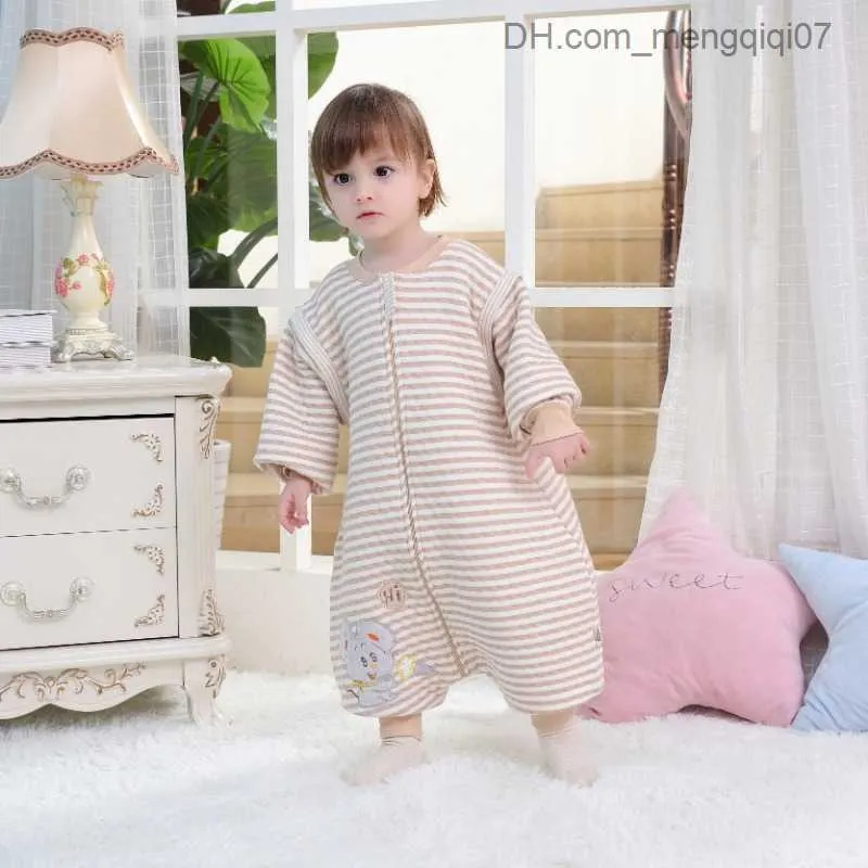 Пижама лето детская сплит -нога для спального мешка новорожденное хлопковое марля против удара для спального лоскута Детское дышащее домашнее мех Z230810