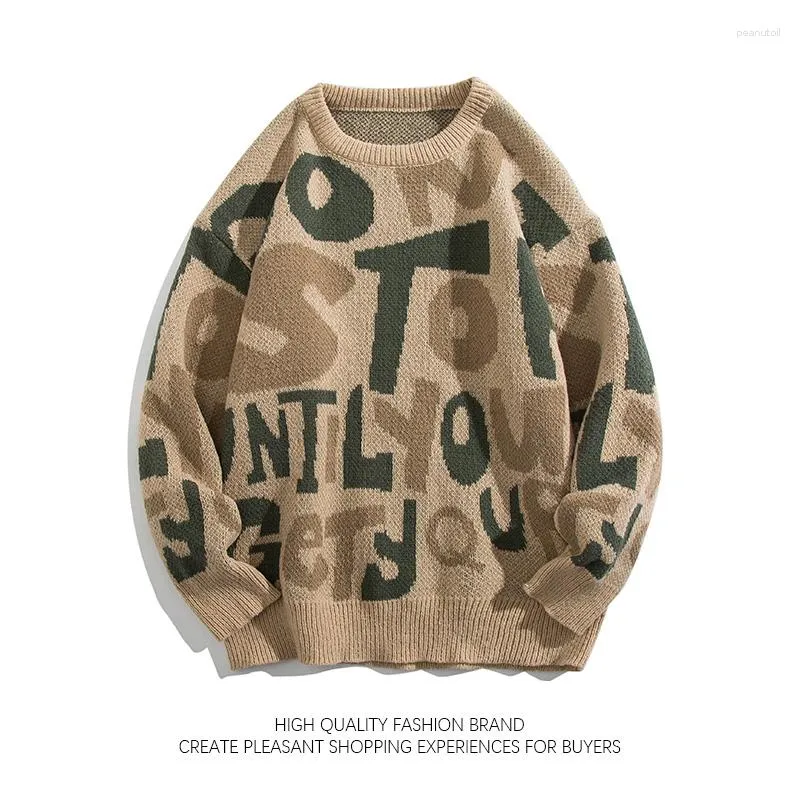 Hommes Chandails Personnalité Lettre Jacquard Chandail Hommes Femmes Japon Rétro Casual Preppy À Manches Longues Pulls Unisexe High Street Hip Hop