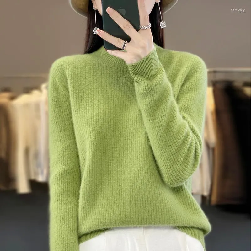 Kvinnors tröjor stickade ulltröja Kvinnor Toppar Hack Neck Lång ärm Casual Regulai Fit Basic Pull Femme Autumn Clothhe Pullover Jumper