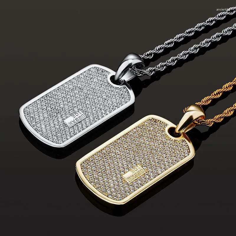 Pendant Necklaces Hip Hop 3A CZ Stone Paved Bling Iced Out DIY Customized Name Letter Square Pendants Dog Tag For Men Rapper Jewelry