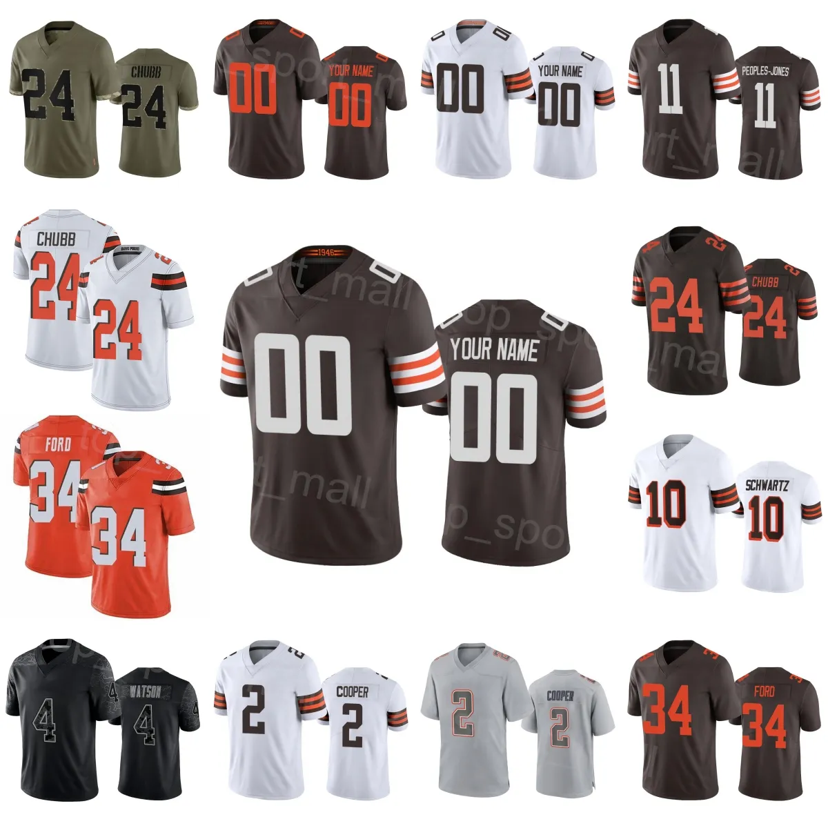 Heren Kinderen Dames Voetbal 24 Nick Chubb Jersey 4 Deshaun Watson 10 Anthony Schwartz 34 Jerome Ford 2 Amari Cooper 11 Donovan Peoples-jones Borduursel Color Rush