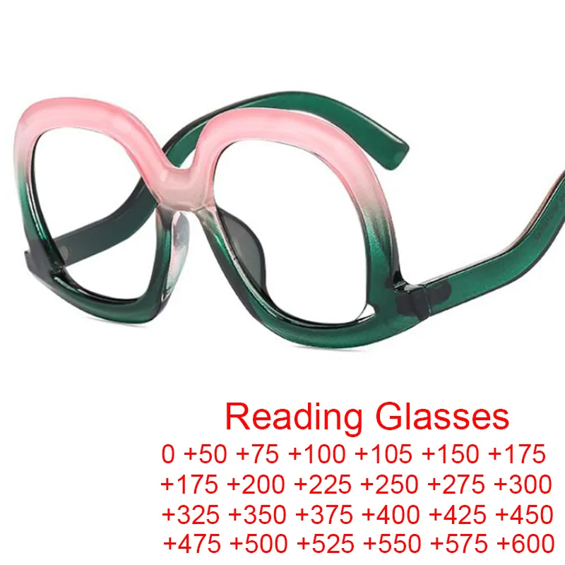 読書メガネファッションユニークな楕円形の青色光ブロックメガネフレーム女性の大型カラフルなグラデーション眼鏡
