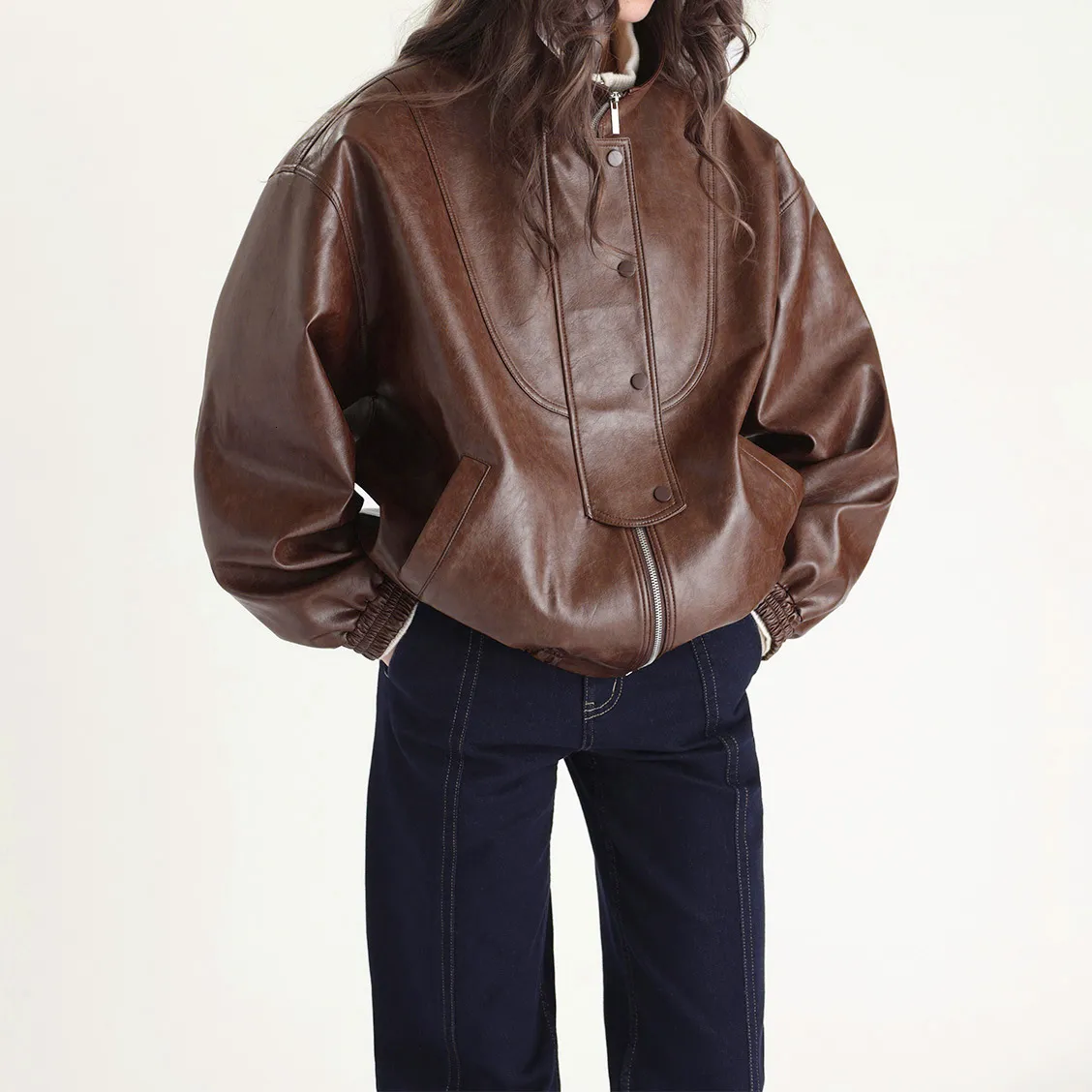 Womens Leather Faux Women Vintage Wax Feel Real Cow Coat Genuine Pilot Jacket E31 230809