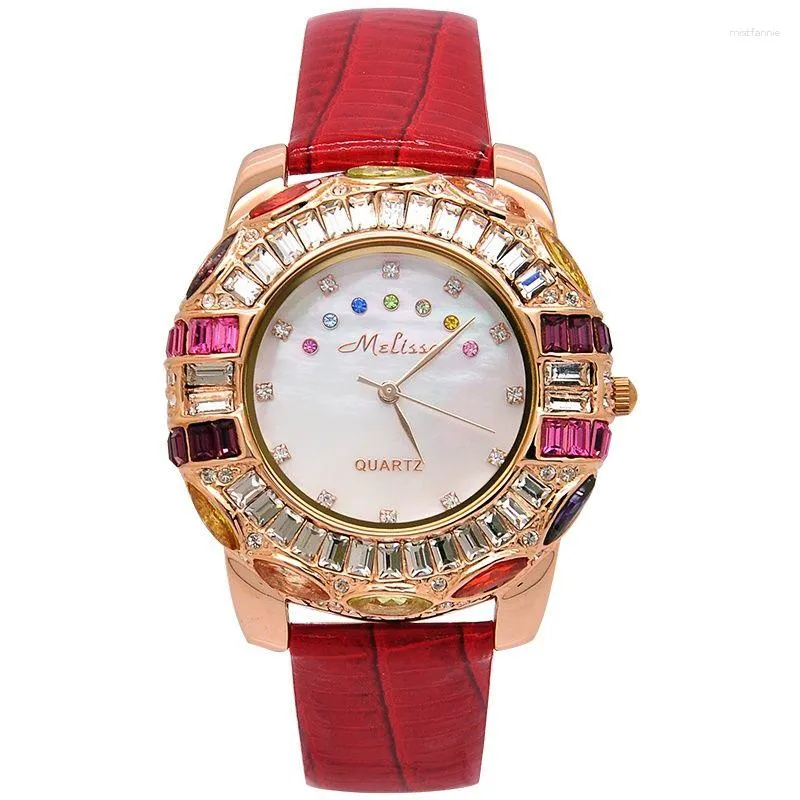 Armbandsur Djuråret Red Watch High-End Rhinestone Women's Fashion Waterproof äkta läder diamantspäckt kvarts