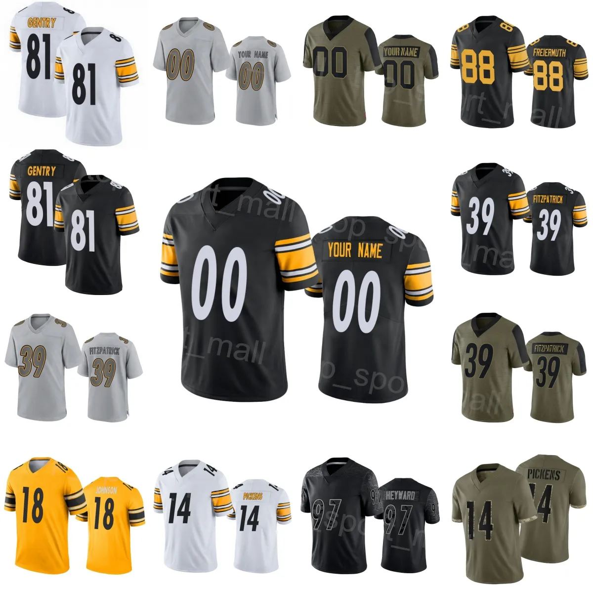 Wholesale Man Woman Youth Football 18 Diontae Johnson Jersey 14 George Pickens 88 Pat Freiermuth 39 Minkah Fitzpatrick 97 Cameron Heyward 81 Zach Gentry Color Rush Te