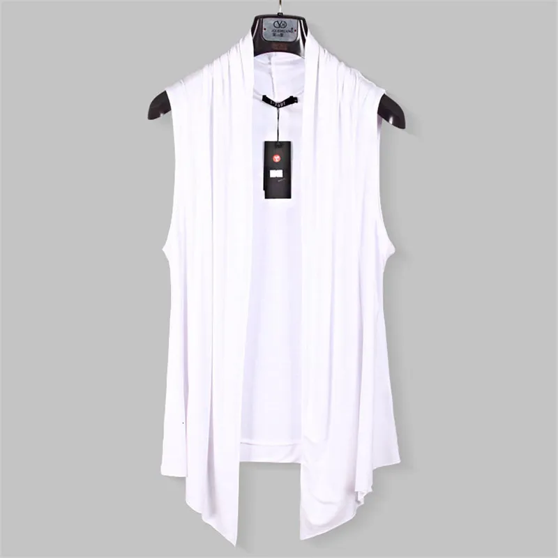 Men's Vests summer men black white gray color sleeveless vest long cardigan punk streetwear man fashion cape korean vintage cloak 230809