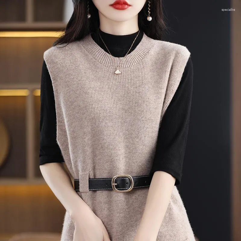 Kvinnors tröjor M-XXL 2023 Långärmlös tröja Vest Solid Color Sticked Fashion Pullover O-Neck Cashmere Wool Spring