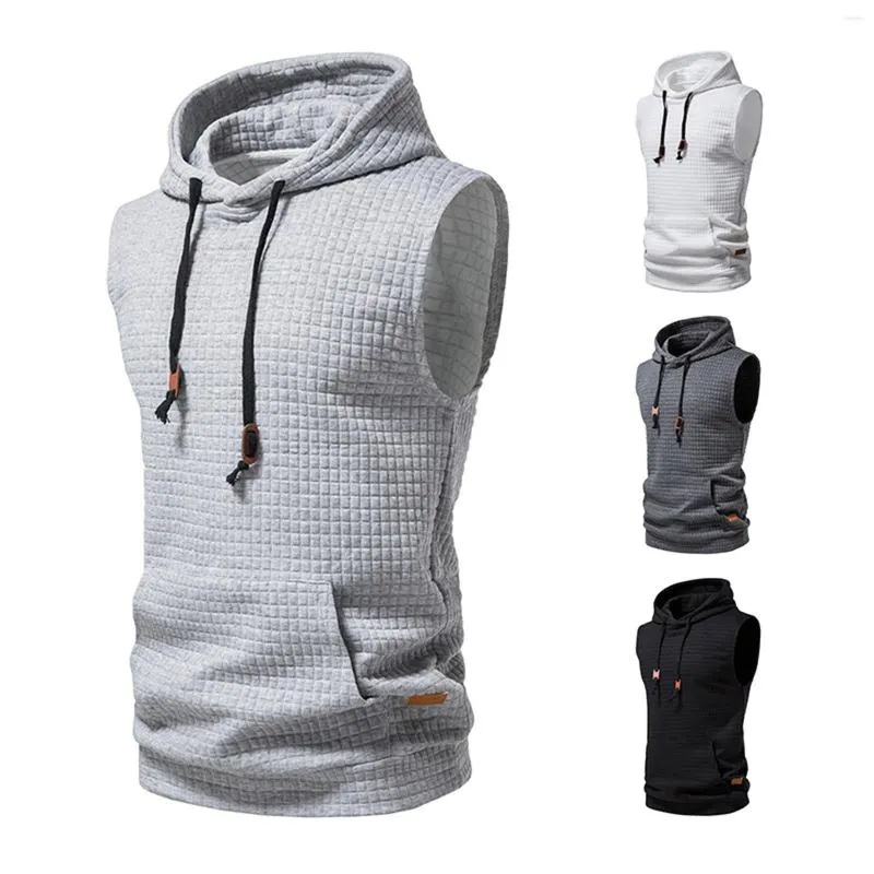 Men's Tank Tops Men Sleeveless Hoodies Fashion Casual Zipper Hooded Sweatshirt Bodybuilding Top Sports Shirt Waistcoat Vest Gym Fit