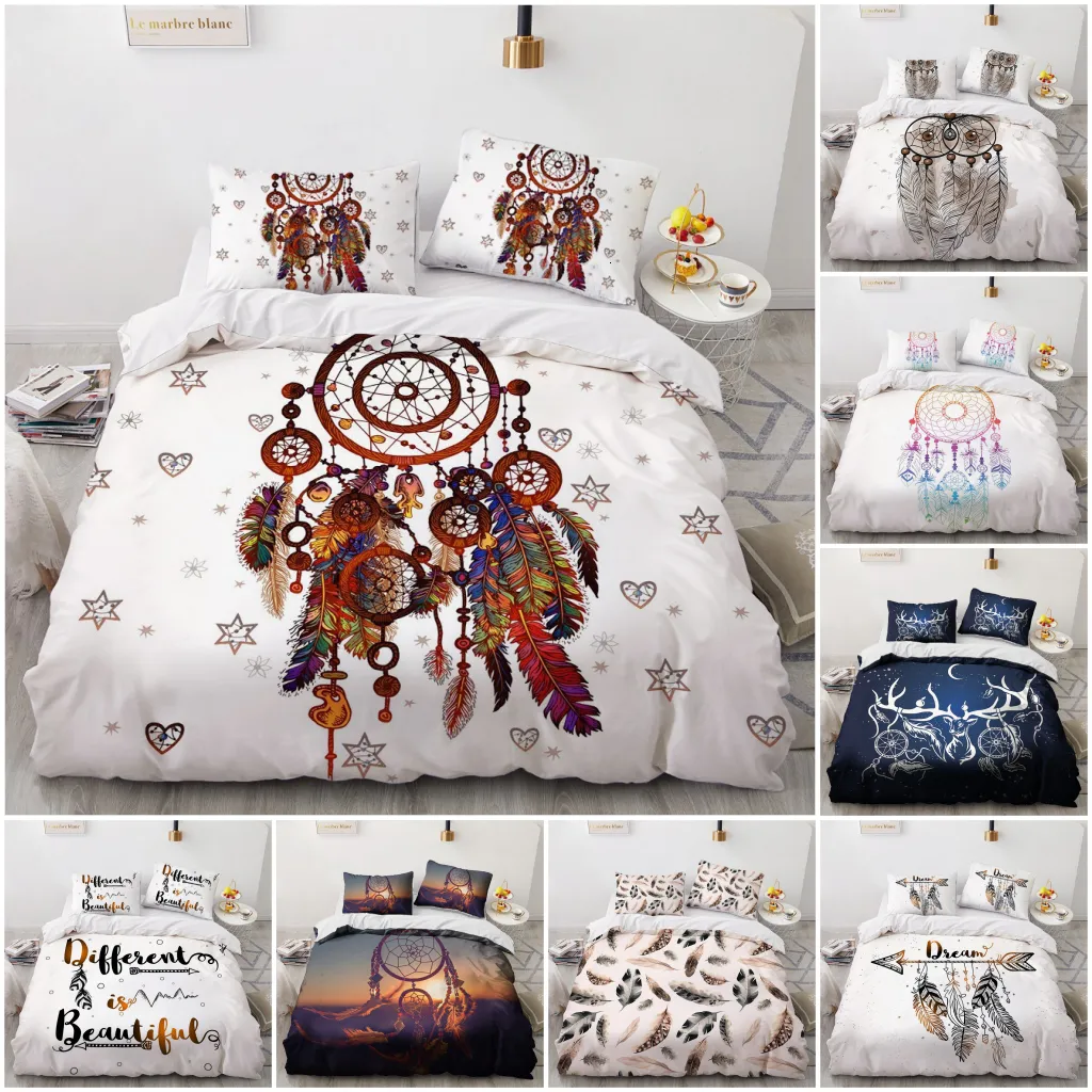 Bedding sets Letter Dreamcatcher 3d Set Fantasy Feathetr Mandala Luxury Duvet Cover Sets Comforter Bed Linen Queen King Single Size 230809