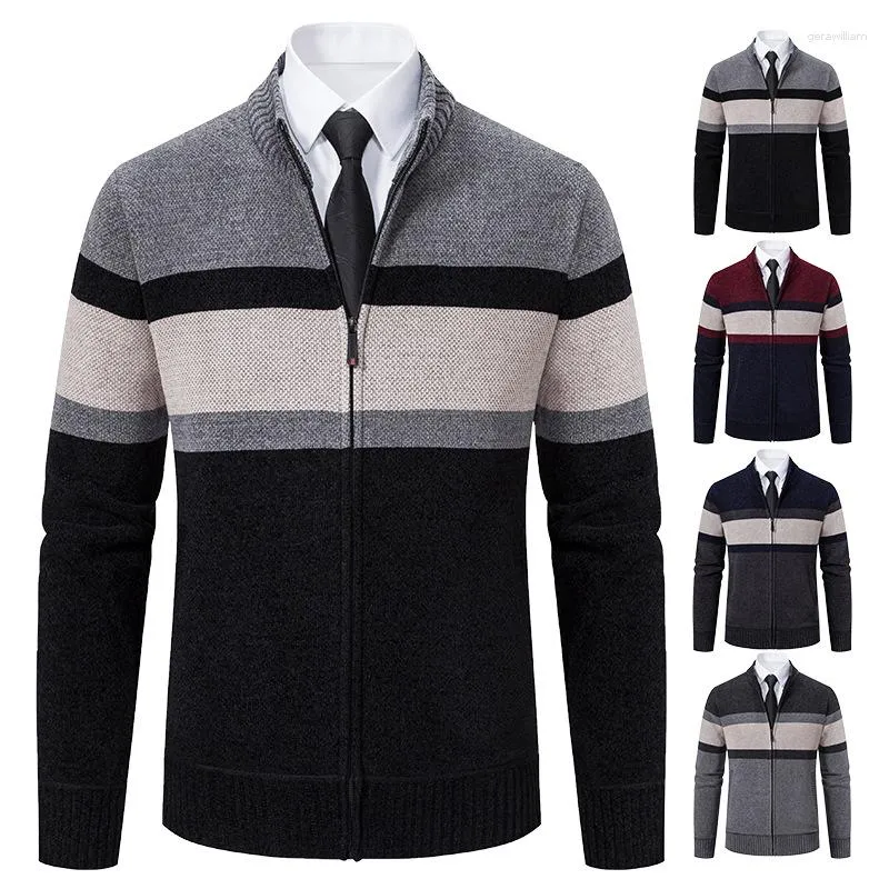 Suéteres Masculinos 2023 Outono Tricô Cardigan Chenille Manga Longa Juvenil Slim Fit Listrado Suéter Atacado Para