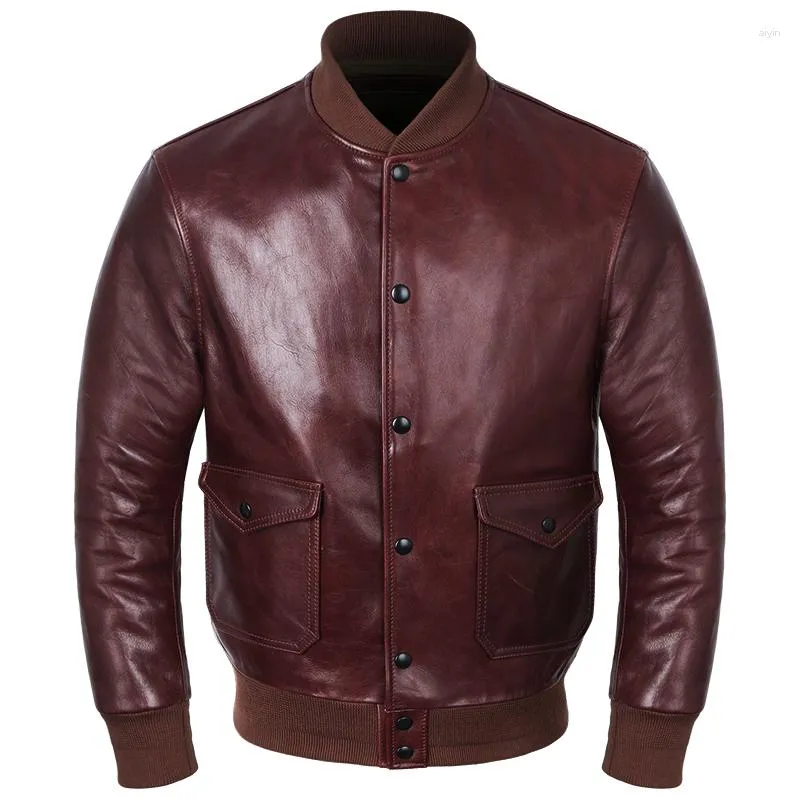 Men's Jackets Classic A1 Flight Pilot Leather Jacket Oil Wax Top Layer Cowhide Genuine Caot