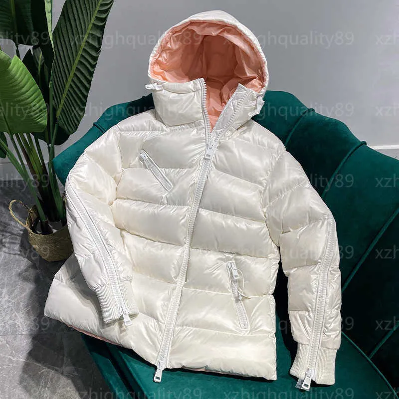 Vinter ner kvinnor puffer jackor kvinnor kläd mode varma toppar parka rosa foder lång ärm huva vita rockar streetwear designer vintrar topp