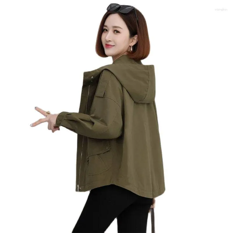 Women's Trench Coats Windbreaker Ladies Short Jacket Korean Big Size Loose Fashion Hooded Coat 2023 Spring Autumn Casual Outerwear