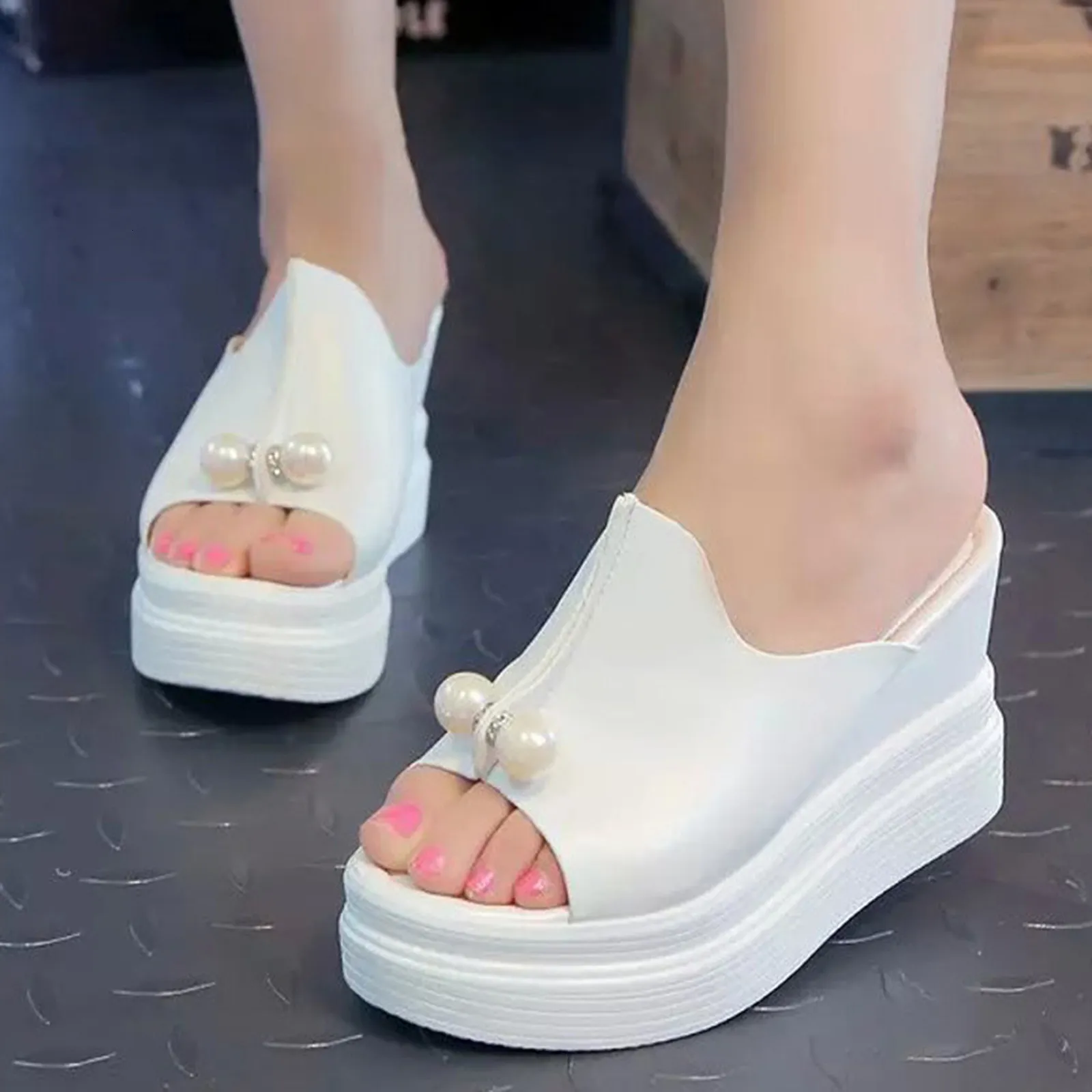 Save Big on Bulk Slippers SAGACE Women Platform Shoes Ladies Slippers Thick  Bottom Solid Pearl Waterproof Wedge Sandals Women Summer Flip Flops Beach 