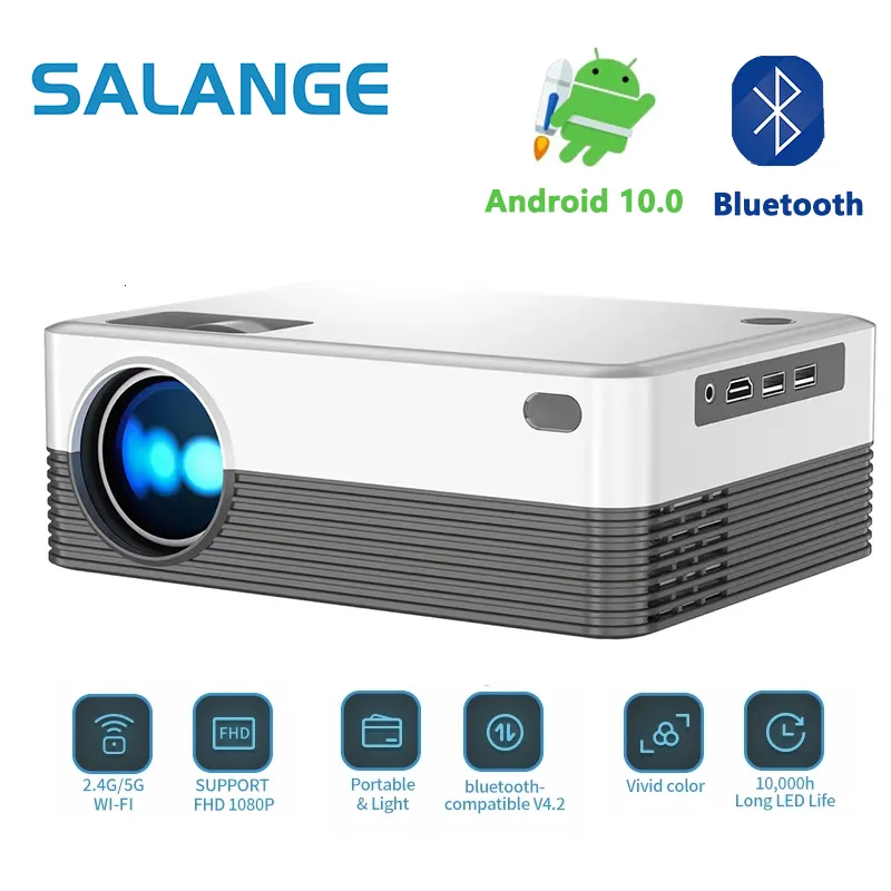 Projektörler Salange P35 Android 10 Projektör WiFi Taşınabilir Mini Video Beamer Akıllı TV 1280*720dpi Oyun filmi için Sinema 1080p 4K Video 230809